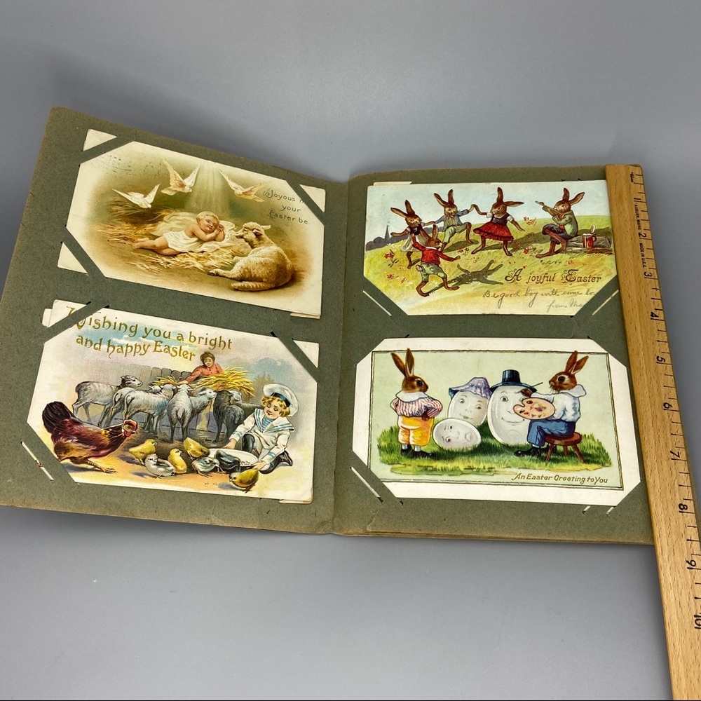 Antique Postcard Album with 40 Easter Greetings Postcards